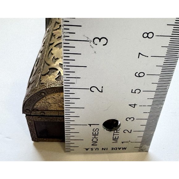 Vintage Antique Islamic Ottoman Wood and Brass Covered Cut Metal Box 7" - Picture 8 of 8